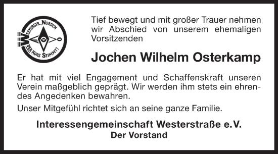 Traueranzeige von Jochen Wilhelm Osterkamp von Ostfriesischer Kurier GmbH