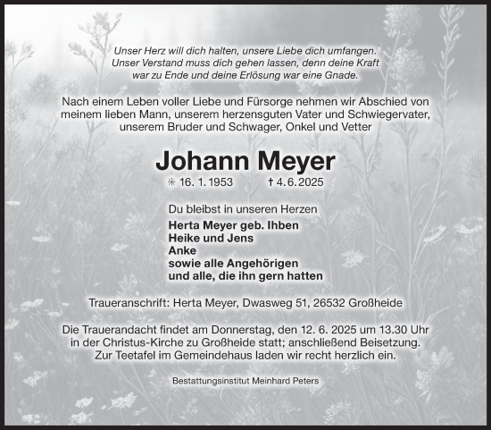 Traueranzeige von Johann Meyer von Ostfriesischer Kurier GmbH