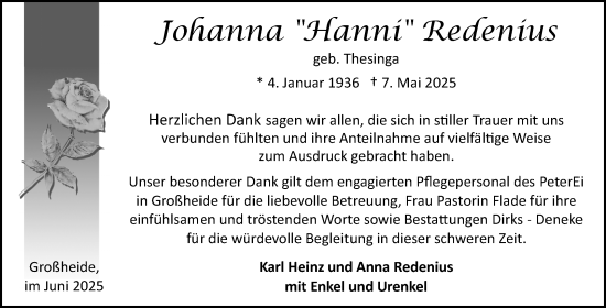 Traueranzeige von Johanna Redenius von Ostfriesischer Kurier GmbH