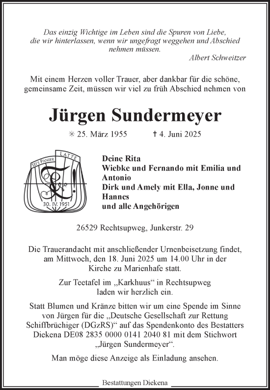 Traueranzeige von Jürgen Sundermeyer von Ostfriesischer Kurier GmbH