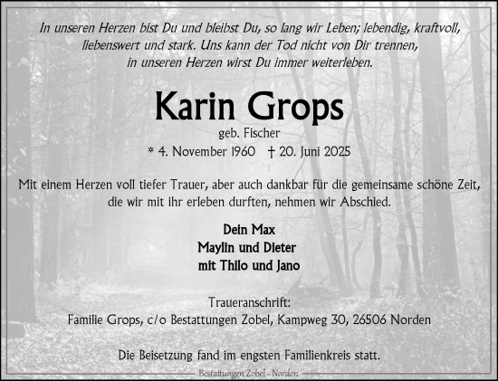 Traueranzeige von Karin Grops von Ostfriesischer Kurier GmbH