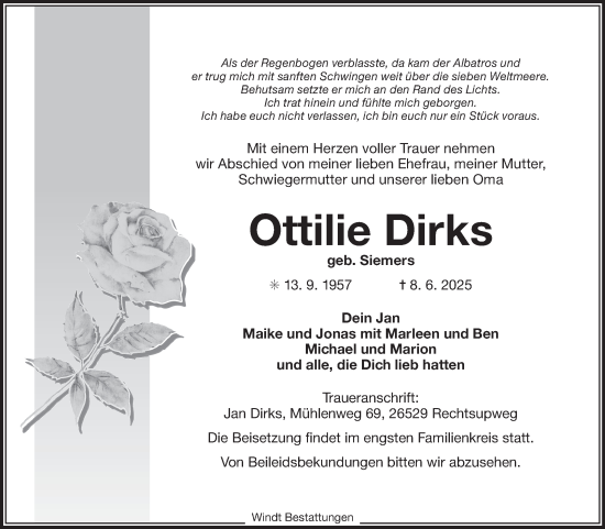 Traueranzeige von Ottilie Dirks von Ostfriesischer Kurier GmbH