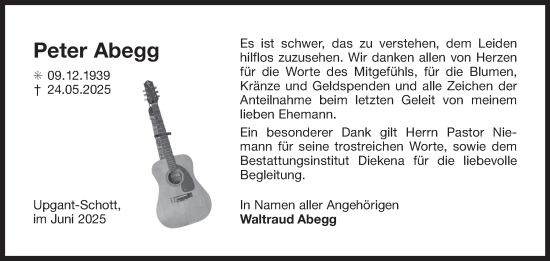 Traueranzeige von Peter Abegg von Ostfriesischer Kurier GmbH