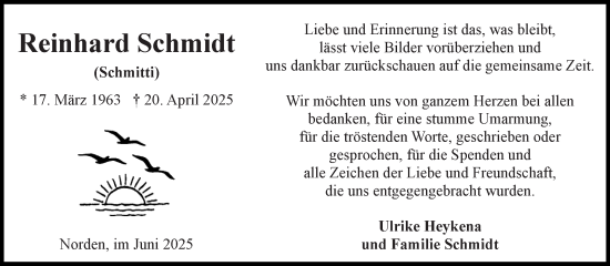 Traueranzeige von Reinhard Schmidt von Ostfriesischer Kurier GmbH