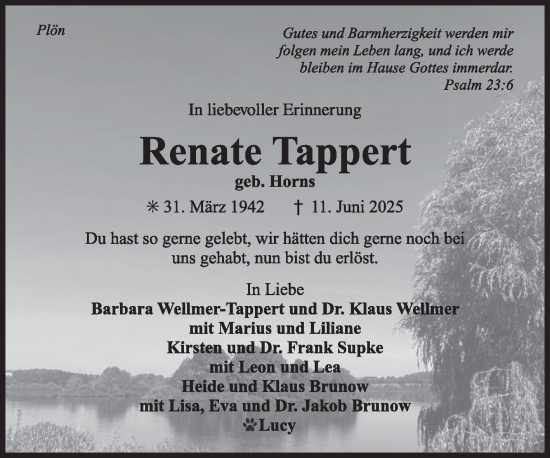 Traueranzeige von Renate Tappert von Ostfriesischer Kurier GmbH