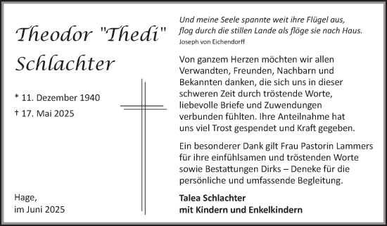 Traueranzeige von Theodor Schlachter von Ostfriesischer Kurier GmbH