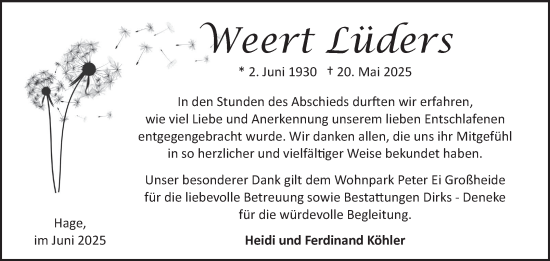 Traueranzeige von Weert Lüders von Ostfriesischer Kurier GmbH