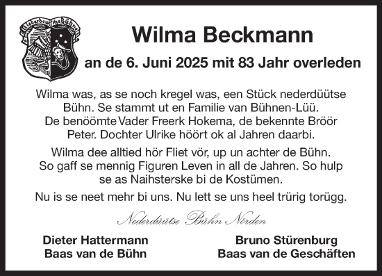 Traueranzeige von Wilma Beckmann von Ostfriesischer Kurier GmbH