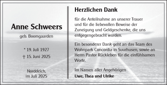 Traueranzeige von Anne Schweers von Ostfriesischer Kurier GmbH