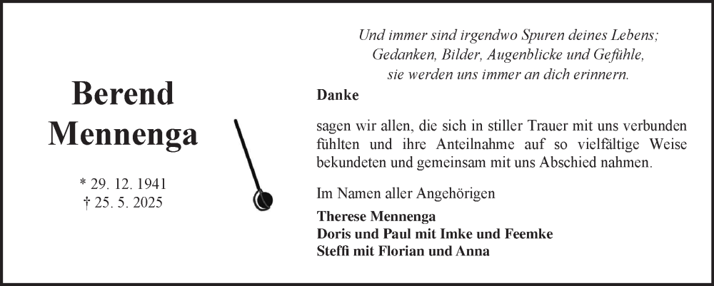  Traueranzeige für Berend Mennenga vom 05.07.2025 aus Ostfriesischer Kurier GmbH