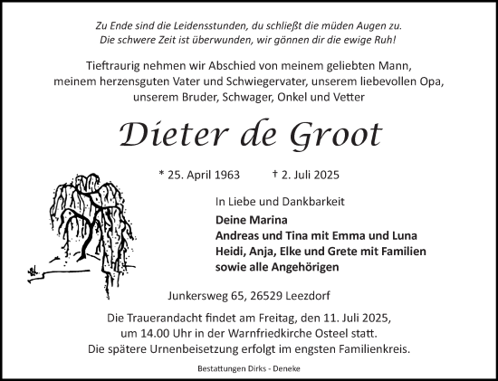 Traueranzeige von Dieter de Groot von Ostfriesischer Kurier GmbH