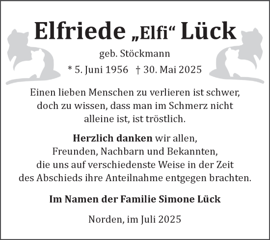 Traueranzeige von Elfriede Lück von Ostfriesischer Kurier GmbH