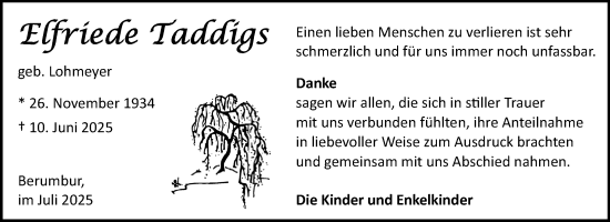 Traueranzeige von Elfriede Taddigs von Ostfriesischer Kurier GmbH