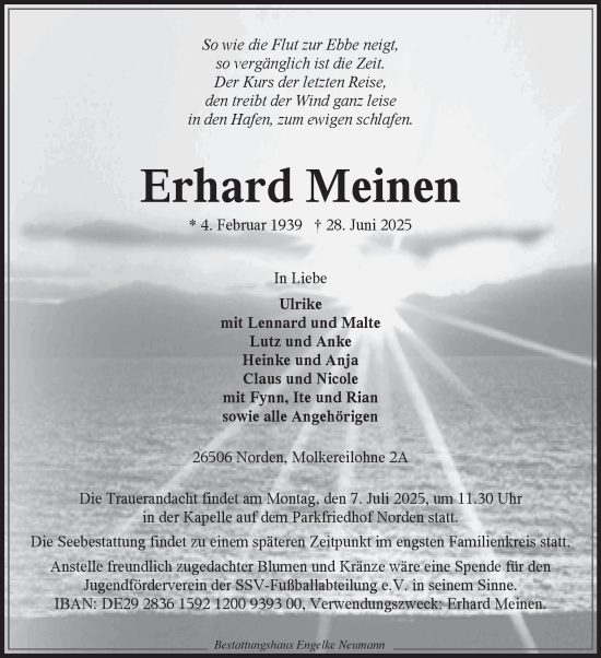 Traueranzeige von Erhard Meinen von Ostfriesischer Kurier GmbH
