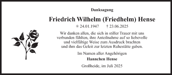 Traueranzeige von Friedrich Wilhelm Hense von Ostfriesischer Kurier GmbH