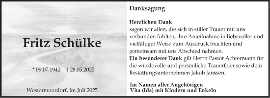 Traueranzeige von Fritz Schülke von Ostfriesischer Kurier GmbH