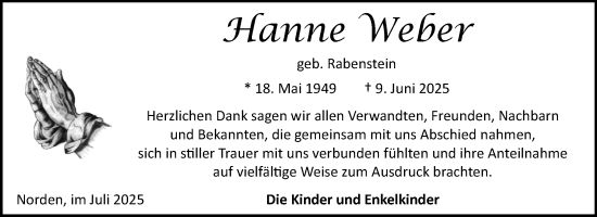 Traueranzeige von Hanne Weber von Ostfriesischer Kurier GmbH