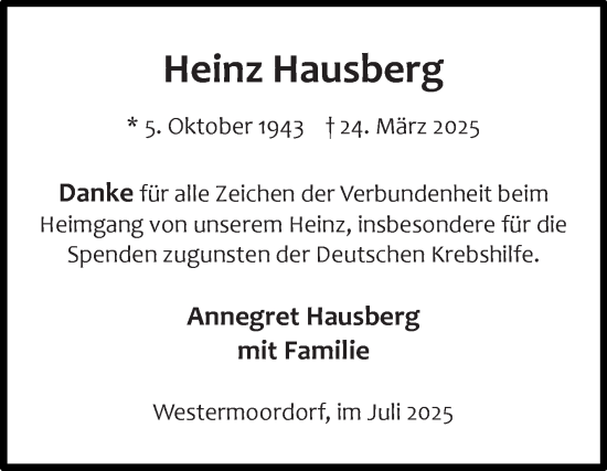 Traueranzeige von Heinz Hausberg von Ostfriesischer Kurier GmbH