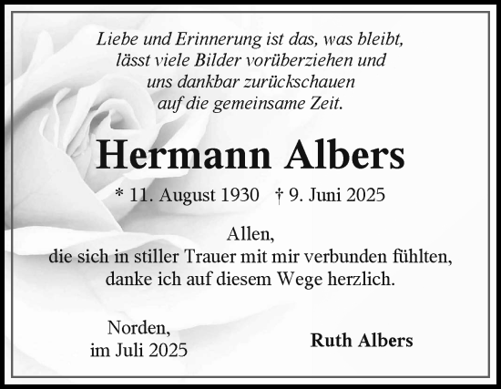 Traueranzeige von Hermann Albers von Ostfriesischer Kurier GmbH