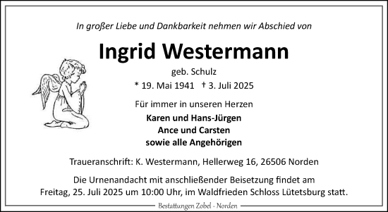 Traueranzeige von Ingrid Westermann von Ostfriesischer Kurier GmbH