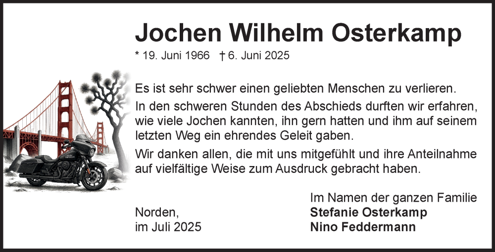  Traueranzeige für Jochen Wilhelm Osterkamp vom 12.07.2025 aus Ostfriesischer Kurier GmbH