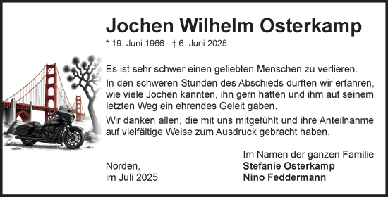 Traueranzeige von Jochen Wilhelm Osterkamp von Ostfriesischer Kurier GmbH