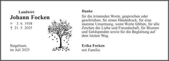 Traueranzeige von Johann Focken von Ostfriesischer Kurier GmbH