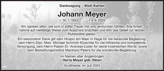 Traueranzeige von Johann Meyer von Ostfriesischer Kurier GmbH