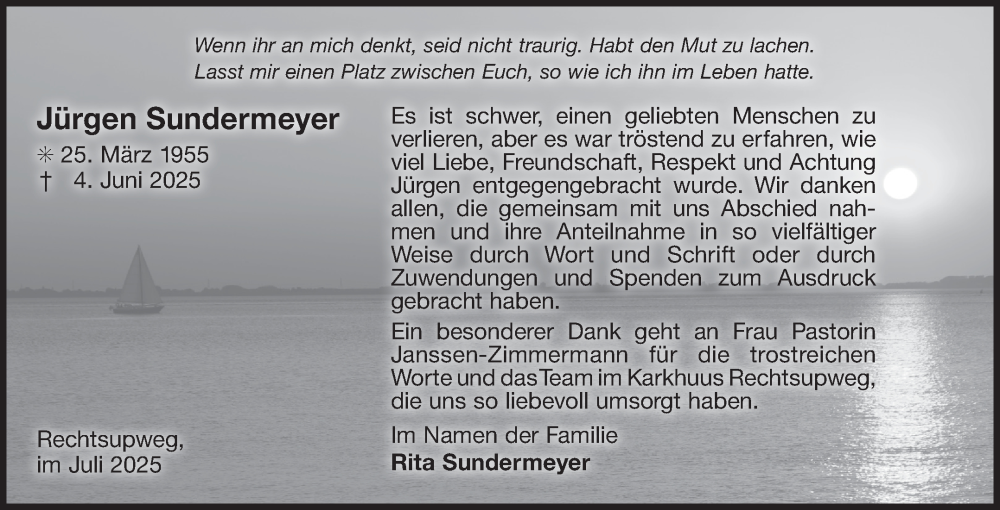  Traueranzeige für Jürgen Sundermeyer vom 19.07.2025 aus Ostfriesischer Kurier GmbH