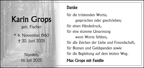 Traueranzeige von Karin Grops von Ostfriesischer Kurier GmbH