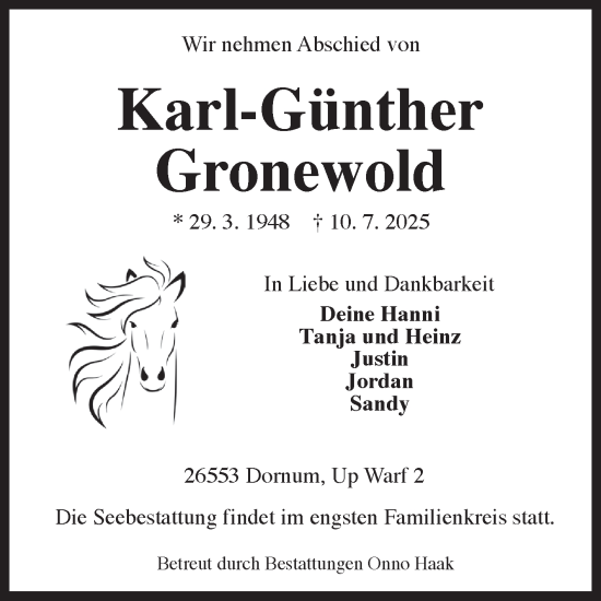 Traueranzeige von Karl-Günther Gronewold von Ostfriesischer Kurier GmbH