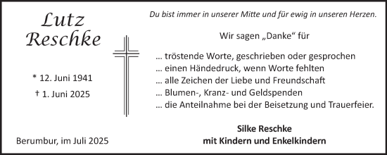 Traueranzeige von Lutz Reschke von Ostfriesischer Kurier GmbH