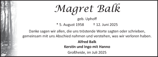 Traueranzeige von Magret Balk von Ostfriesischer Kurier GmbH