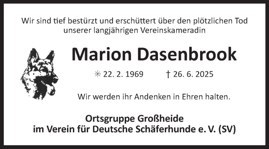 Traueranzeige von Marion Dasenbrook von Ostfriesischer Kurier GmbH