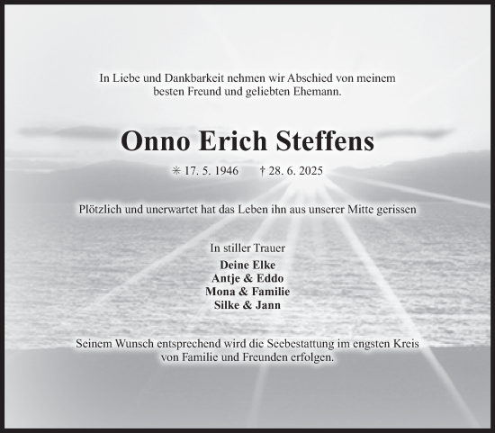 Traueranzeige von Onno Erich Steffens von Ostfriesischer Kurier GmbH