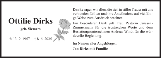 Traueranzeige von Ottilie Dirks von Ostfriesischer Kurier GmbH