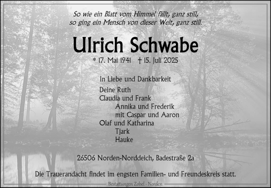 Traueranzeige von Ulrich Schwabe von Ostfriesischer Kurier GmbH
