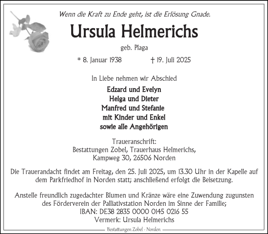 Traueranzeige von Ursula Helmerichs von Ostfriesischer Kurier GmbH