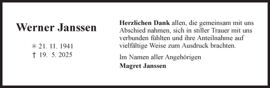 Traueranzeige von Werner Janssen von Ostfriesischer Kurier GmbH