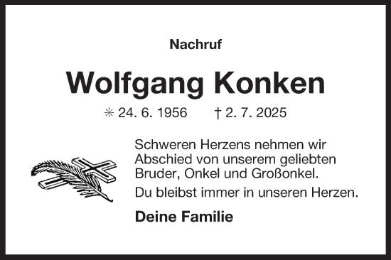 Traueranzeige von Wolfgang Konken von Ostfriesischer Kurier GmbH
