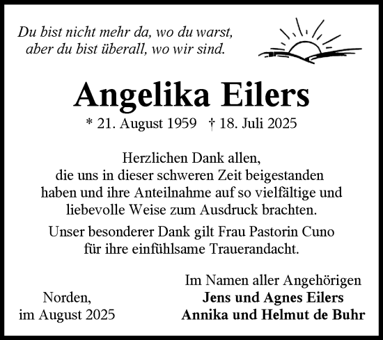 Traueranzeige von Angelika Eilers von Ostfriesischer Kurier GmbH