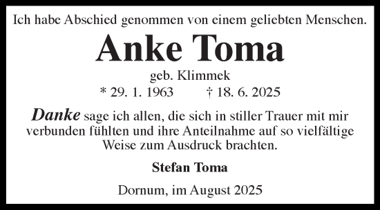 Traueranzeige von Anke Toma von Ostfriesischer Kurier GmbH