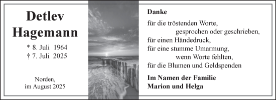 Traueranzeige von Detlev Hagemann von Ostfriesischer Kurier GmbH