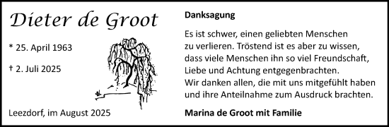 Traueranzeige von Dieter de Groot von Ostfriesischer Kurier GmbH
