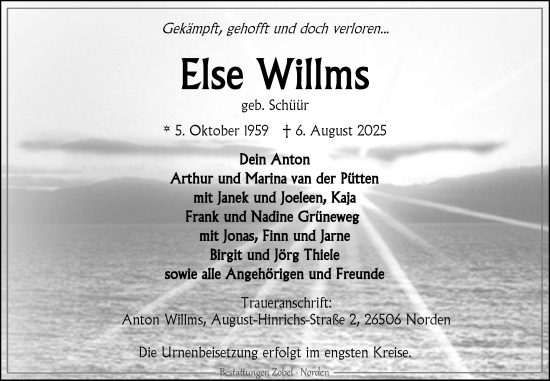 Traueranzeige von Else Willms von Ostfriesischer Kurier GmbH