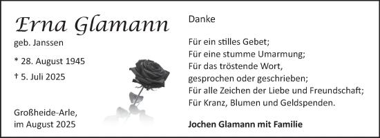 Traueranzeige von Erna Glamann von Ostfriesischer Kurier GmbH