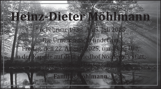 Traueranzeige von Heinz-Dieter Möhlmann von Ostfriesischer Kurier GmbH