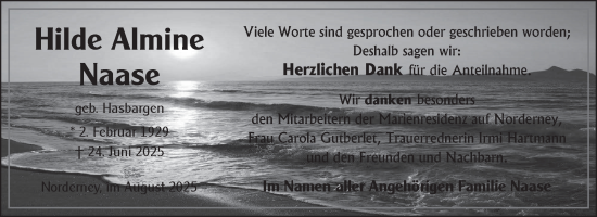 Traueranzeige von Hilde Almine Naase von Ostfriesischer Kurier GmbH