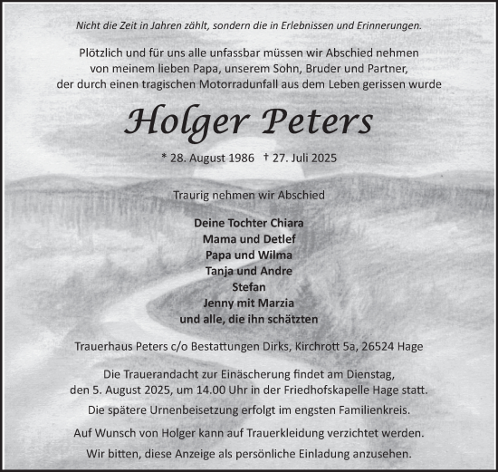 Traueranzeige von Holger Peters von Ostfriesischer Kurier GmbH