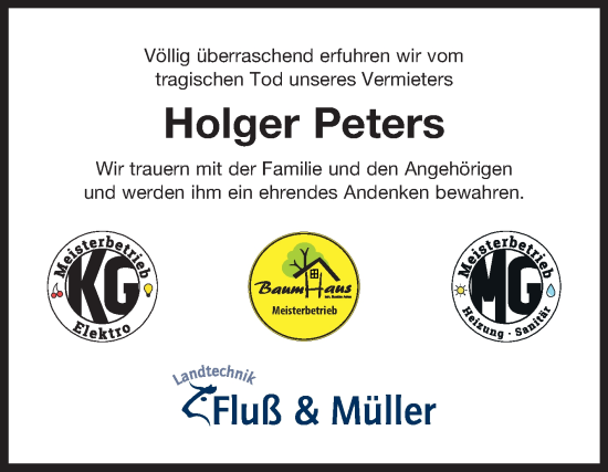 Traueranzeige von Holger Peters von Ostfriesischer Kurier GmbH